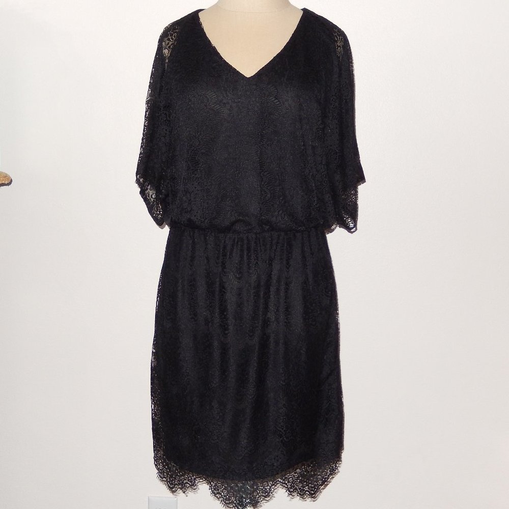 New Alfani Dress Lace V Neck Batwing Blouson Black from Macy's Petite Small PS